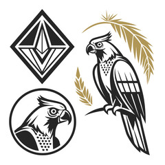 Eagle parrot geometric emblems with foliage logo