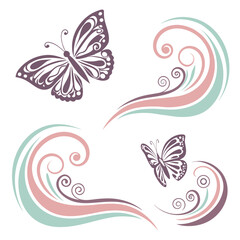 Elegant butterflies with flowing decorative swirls