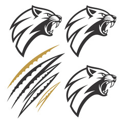Fierce feline heads and claw marks wildcat lion