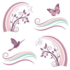 Floral and fauna decorative elements vector