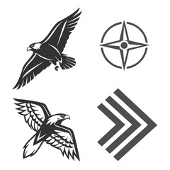 Flying eagles compass and chevron arrows falcon bird
