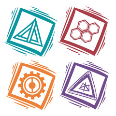 Geometric Icons With Abstract Shapes And Colors teal orange