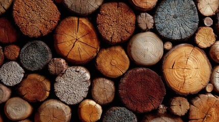 Stacked wood logs arranged in gentle upward slope, capturing natural performance trend through earthy tones.