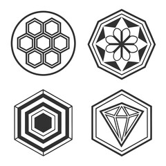 Geometric Icons With Thick Black Strokes abstract border