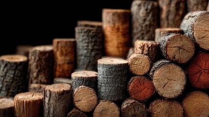 Stacked wood logs arranged in gentle upward slope, capturing natural performance trend through earthy tones.