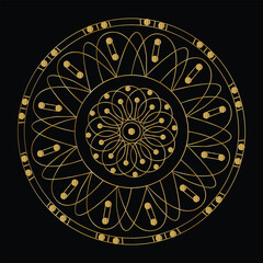 Intricate golden mandala design on a black background