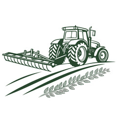 Green tractor plowing field with agricultural equipment farming agriculture © RABBY MIA