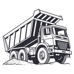 Heavy duty dump truck with raised bed on sandy ground construction vehicle hauling