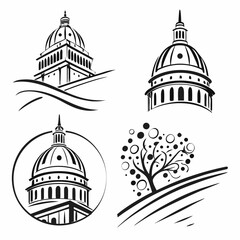 Government building dome and abstract tree icons architecture