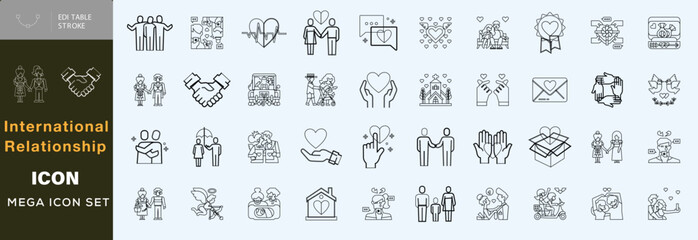  Handdrawn international relationship icon set