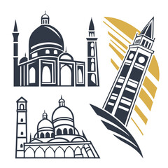 Islamic architecture and bell tower icons mosque minaret