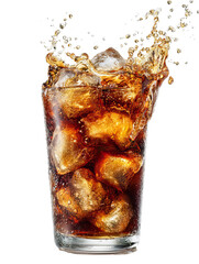 Refreshing Cola with Ice Cubes on Transparent Background