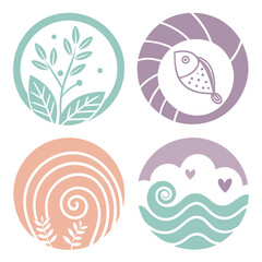 Nature inspired circular icons with pastel colors green