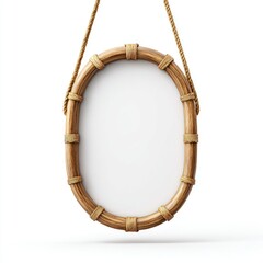 Obraz premium Wooden oval picture frame with rope detailing.