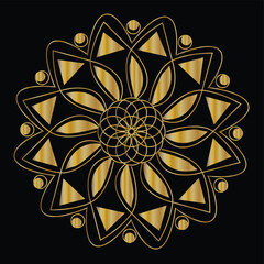 Intricate golden mandala design on black background