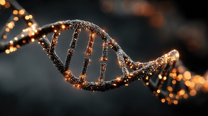 Stylized fusion of DNA helix and microchip in 3D space with soft glowing light to represent tech-science convergence