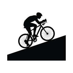 Fototapeta premium Cyclist riding uphill silhouette isolated on white background
