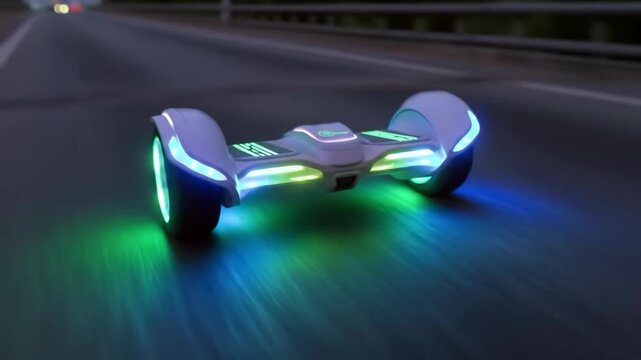Futuristic Self-Balancing Scooter Illuminates the Road with Vibrant LED Lights at Night