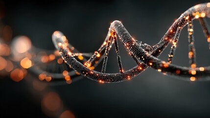 Stylized fusion of DNA helix and microchip in 3D space with soft glowing light to represent tech-science convergence