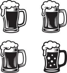Beer mug silhouette set vector illustration isolated On Transparent Background