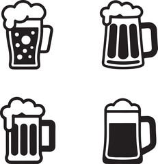 Fototapeta premium Beer mug silhouette set vector illustration isolated On Transparent Background