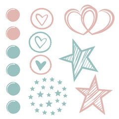 Pink and teal hearts circles and stars vector