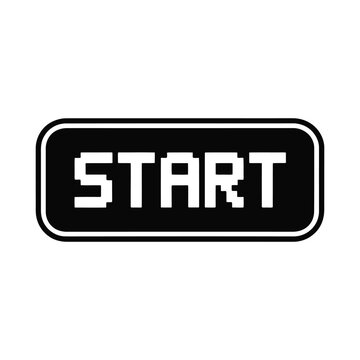 Pixelated start button silhouette isolated on white background