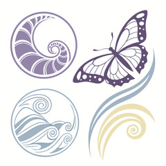 Purple butterfly and abstract swirls vector