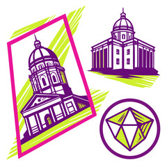 Purple domed buildings and geometric shapes architecture columns