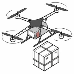 Quadcopter drone delivering package with rotating propellers delivery