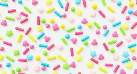 Fototapeta premium Colorful Candy Sprinkles Scattered on White Surface Background