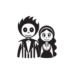 Vector Silhouette Jack and Sally on the White Background. Happy Halloween. Character Vector.