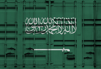 Shipping container with Saudi Arabian national flag overlay