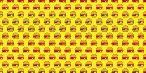 Pattern of Cartoon Cheeseburger Icons on a Bright Yellow Background