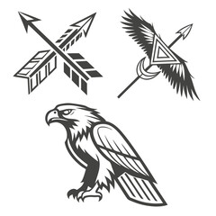 Tribal eagle and crossed arrows design elements bird wings