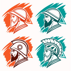 Obraz premium Warrior profiles with geometric accents ancient helmet