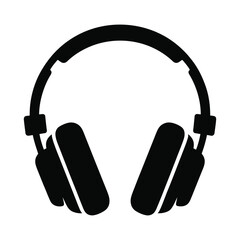 Black silhouette of headphones isolated on white background