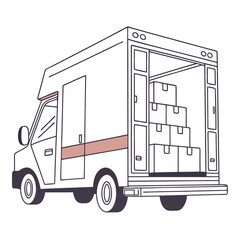 White delivery truck loaded with packages cargo boxes