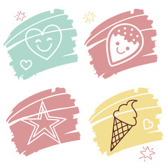 Playful icons with pastel brush strokes heart