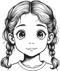 Smiling Portrait of a Girl: A captivating monochrome illustration showcases the innocent face of a young girl with braided hair.