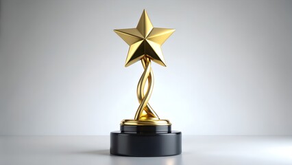 A gleaming gold star trophy with a twisted stem on a black base