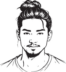 Modern Man Bun Illustration: A captivating illustration of a man with a stylish man bun hairstyle, artistic and appealing.