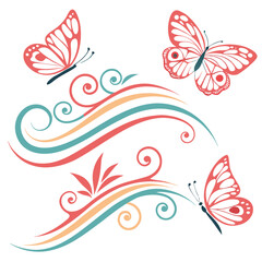 Red butterflies and decorative swirls butterfly teal