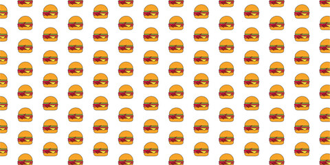 A repeating pattern with cute cheeseburger illustrations on a clean white background, perfect for food-related designs, culinary themes, or playful backgrounds.