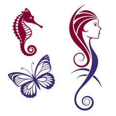 Seahorse butterfly woman profile silhouette