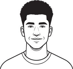 Confident Portrait: Minimalist line art showcases a young, smiling man's face, emphasizing his composed demeanor and approachable character. 