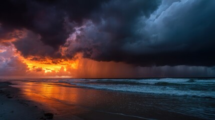 Dramatic sunrise over stormy ocean