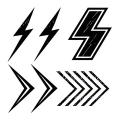 Textured black graphic symbols lightning bolt arrow