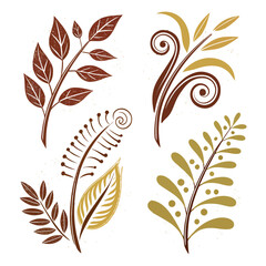 Obraz premium Textured botanical elements in brown and gold leaves