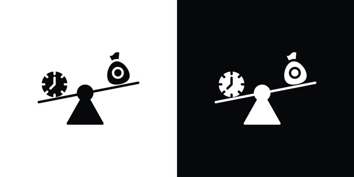 Time and money compare scale icon in modern thin line and glyph concept.